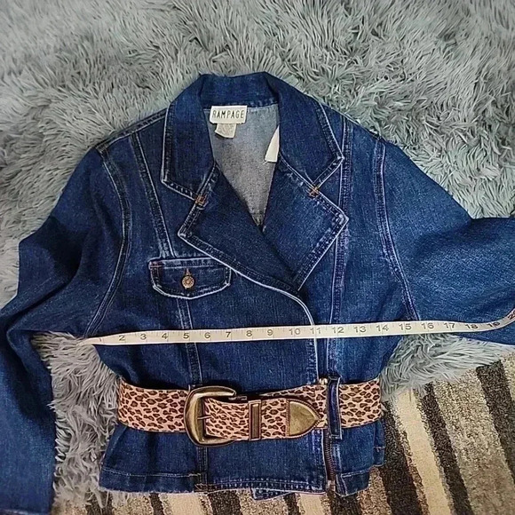Rampage Vintage 70-80s denim cropped  high shoulder sexy jacket with belt. Large - Picture 14 of 14